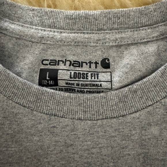 Carhartt Gray Loose Fit Crewneck Logo Long Sleeve Tee Top - Picture 5 of 5